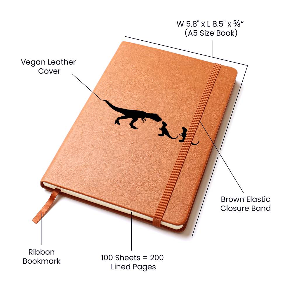 Mama Dinosaur With 2 Hatchlings - Vegan Leather Journal