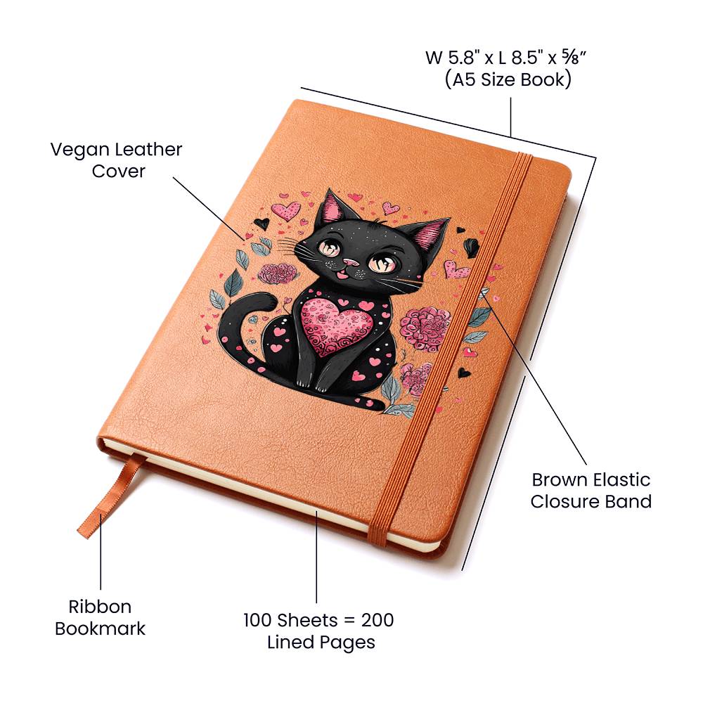 Valentine's Day Black Cat 030 - Vegan Leather Journal