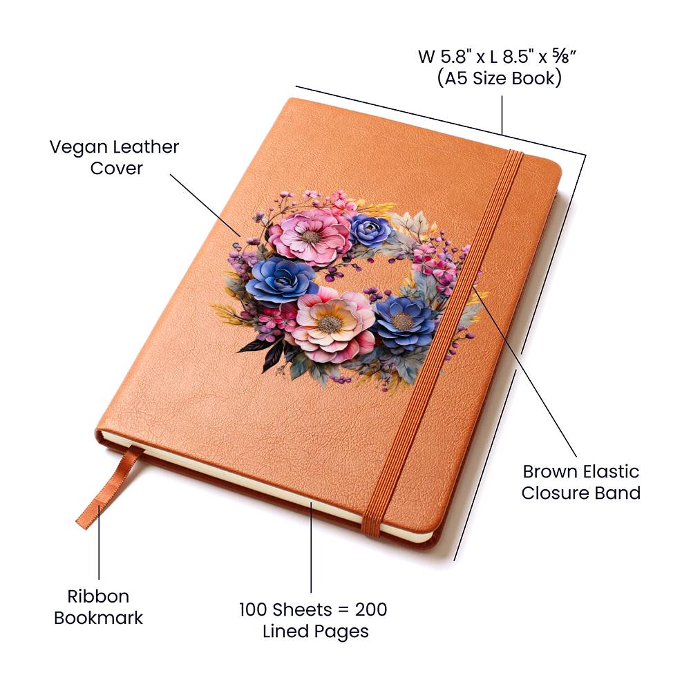 Floral Flower Wreath 029 - Vegan Leather Journal