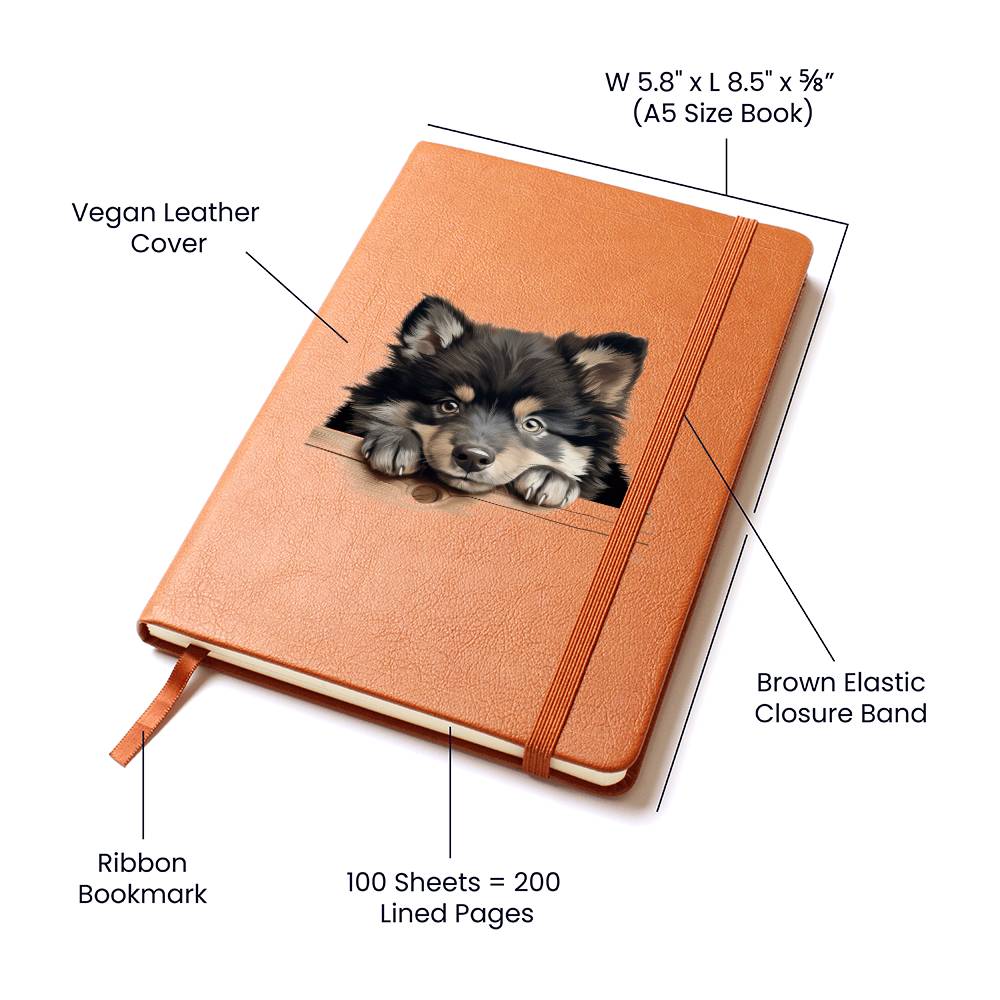 Finnish Lapphund Peeking - Vegan Leather Journal