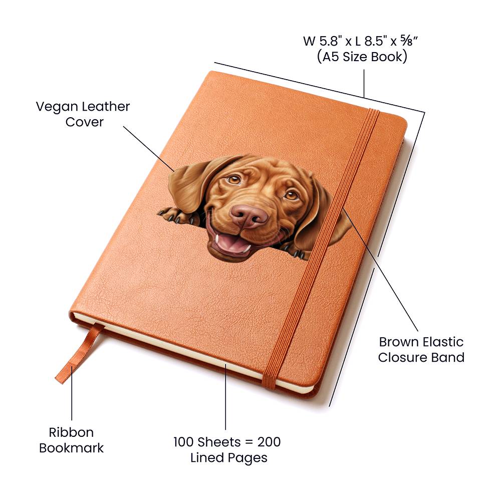 Wirehaired Vizsla Peeking - Vegan Leather Journal