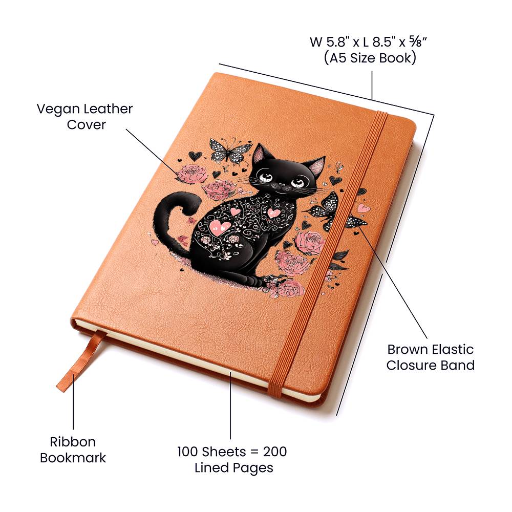 Valentine's Day Black Cat 003 - Vegan Leather Journal