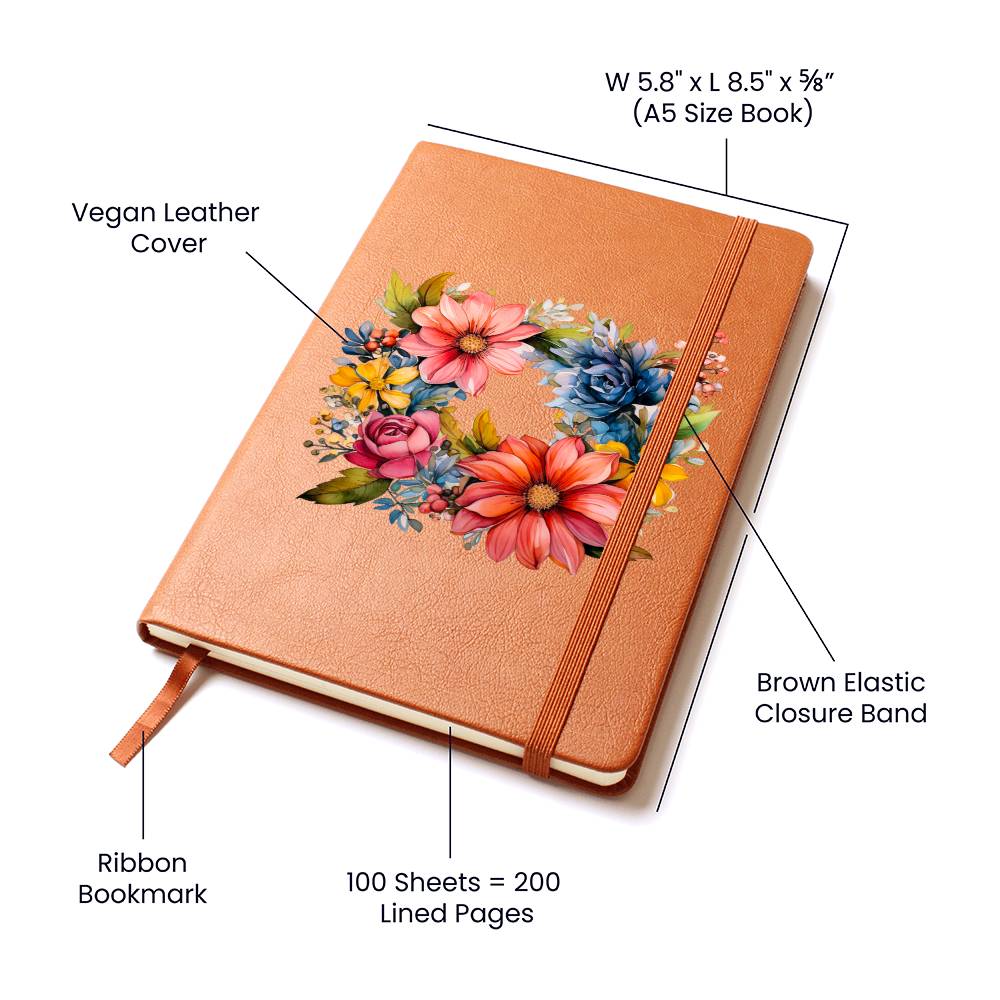 Floral Flower Wreath 002 - Vegan Leather Journal