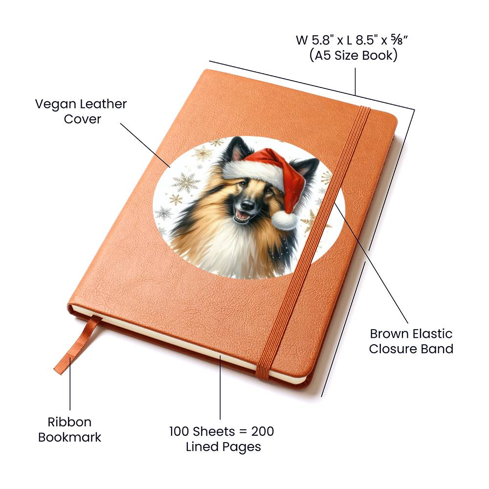 Christmas Dog - Belgian Sheepdog - Vegan Leather Journal