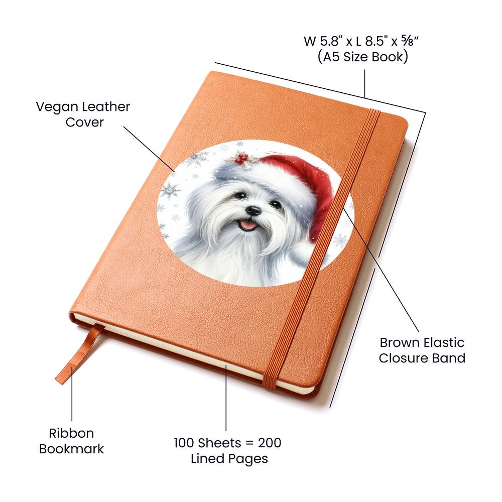 Christmas Dog - Maltese - Vegan Leather Journal