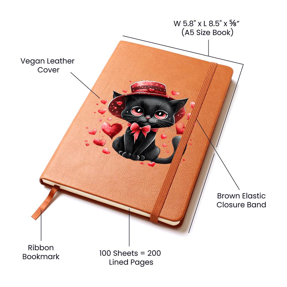 Valentine's Day Black Cat 046 - Vegan Leather Journal