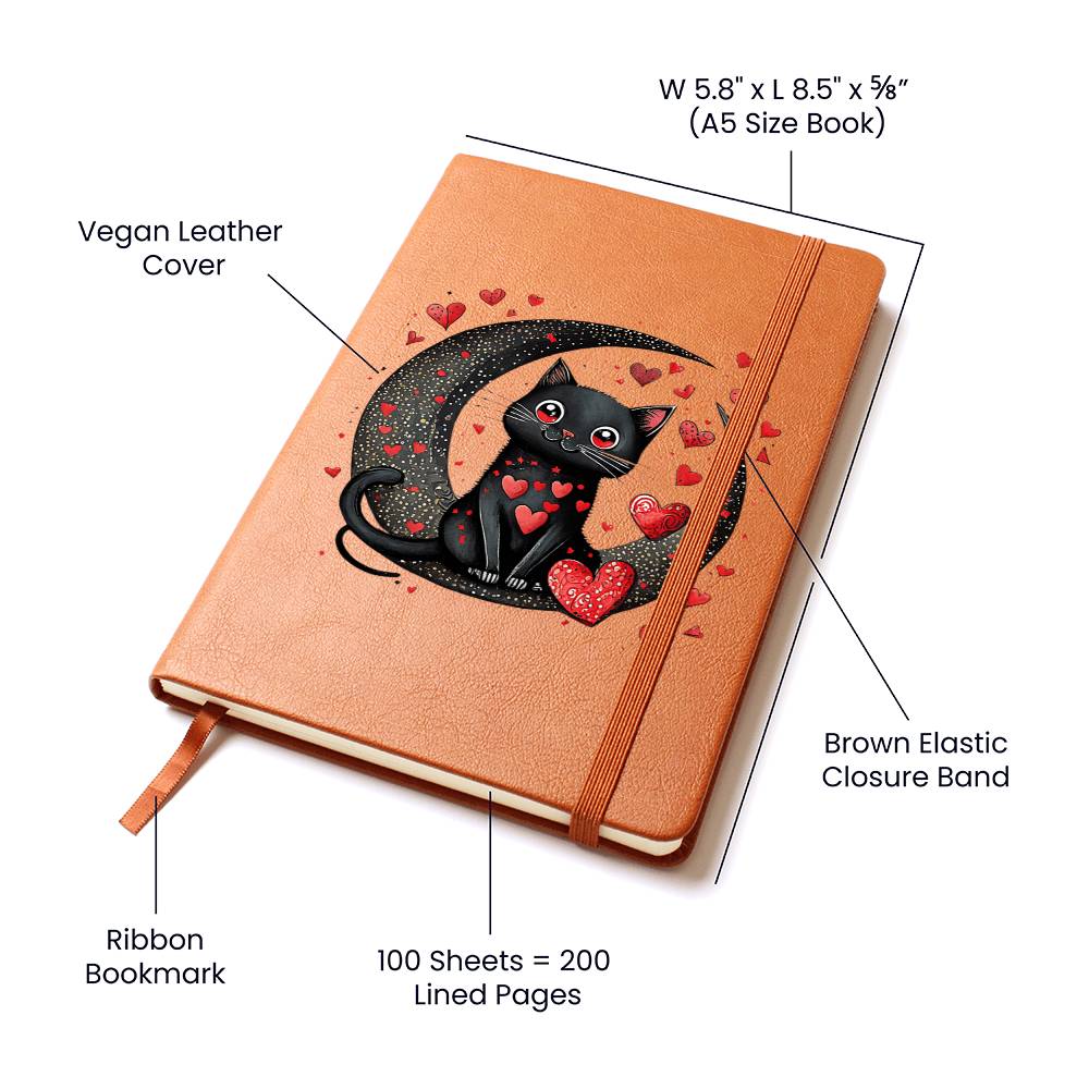 Valentine's Day Black Cat 027 - Vegan Leather Journal