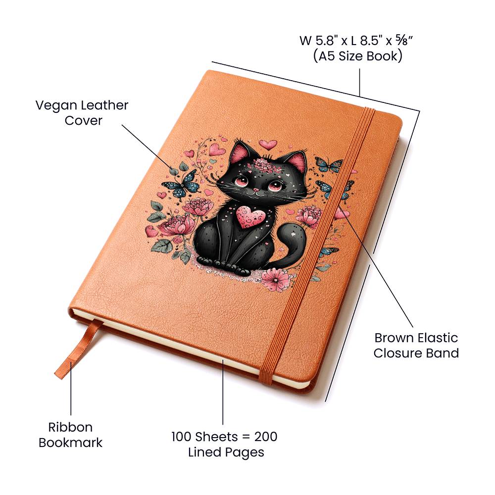 Valentine's Day Black Cat 076 - Vegan Leather Journal
