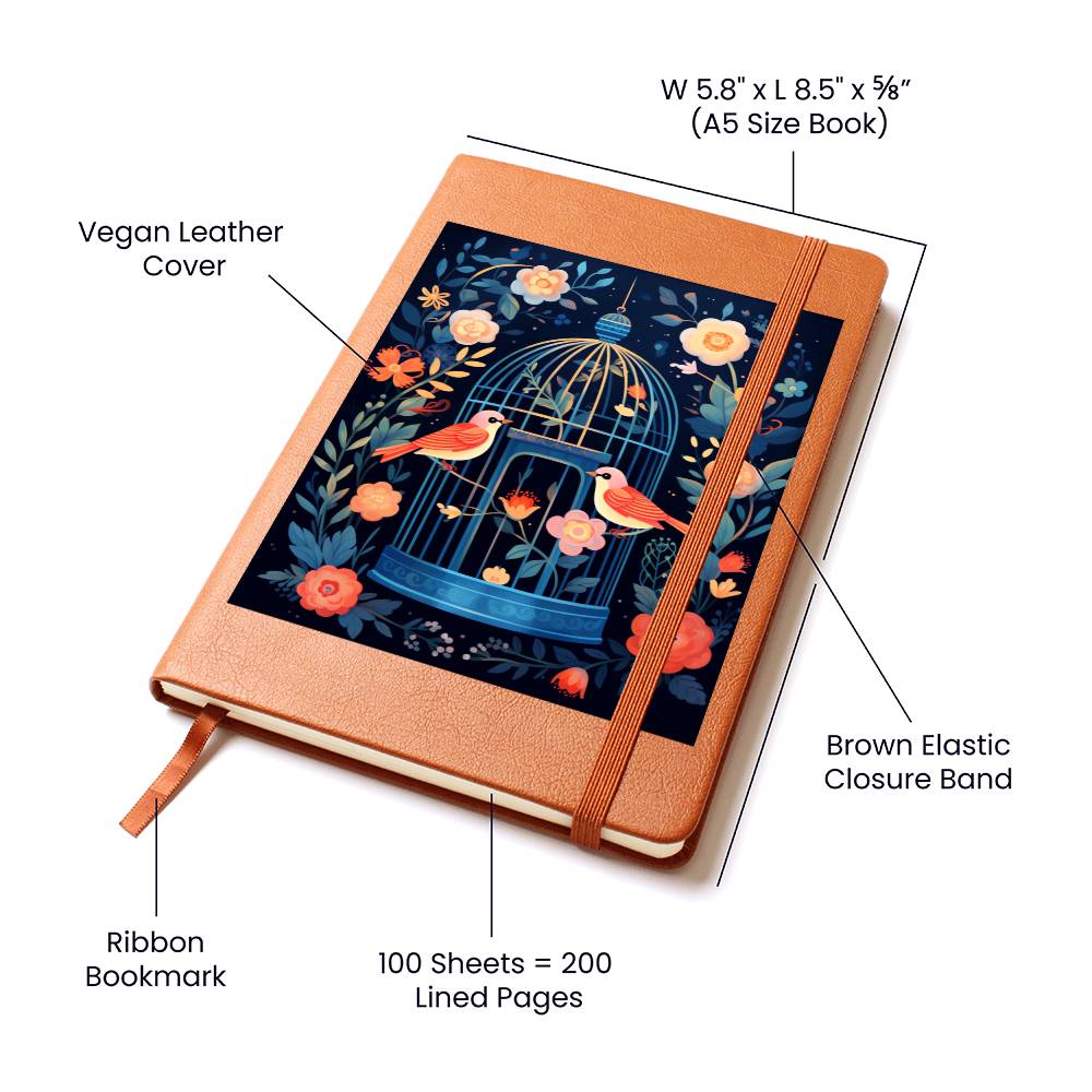 Birds And Floral Design 130 - Vegan Leather Journal