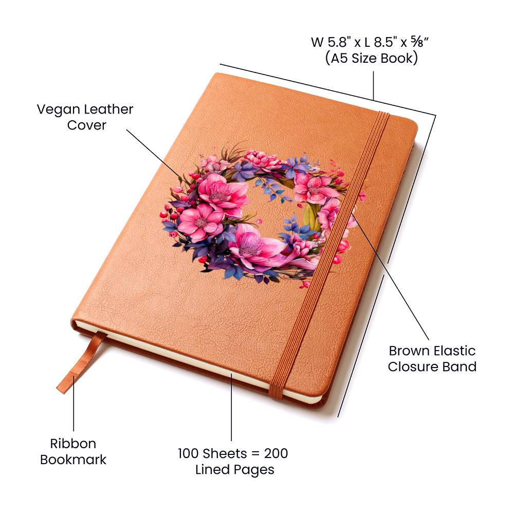 Floral Flower Wreath 084 - Vegan Leather Journal