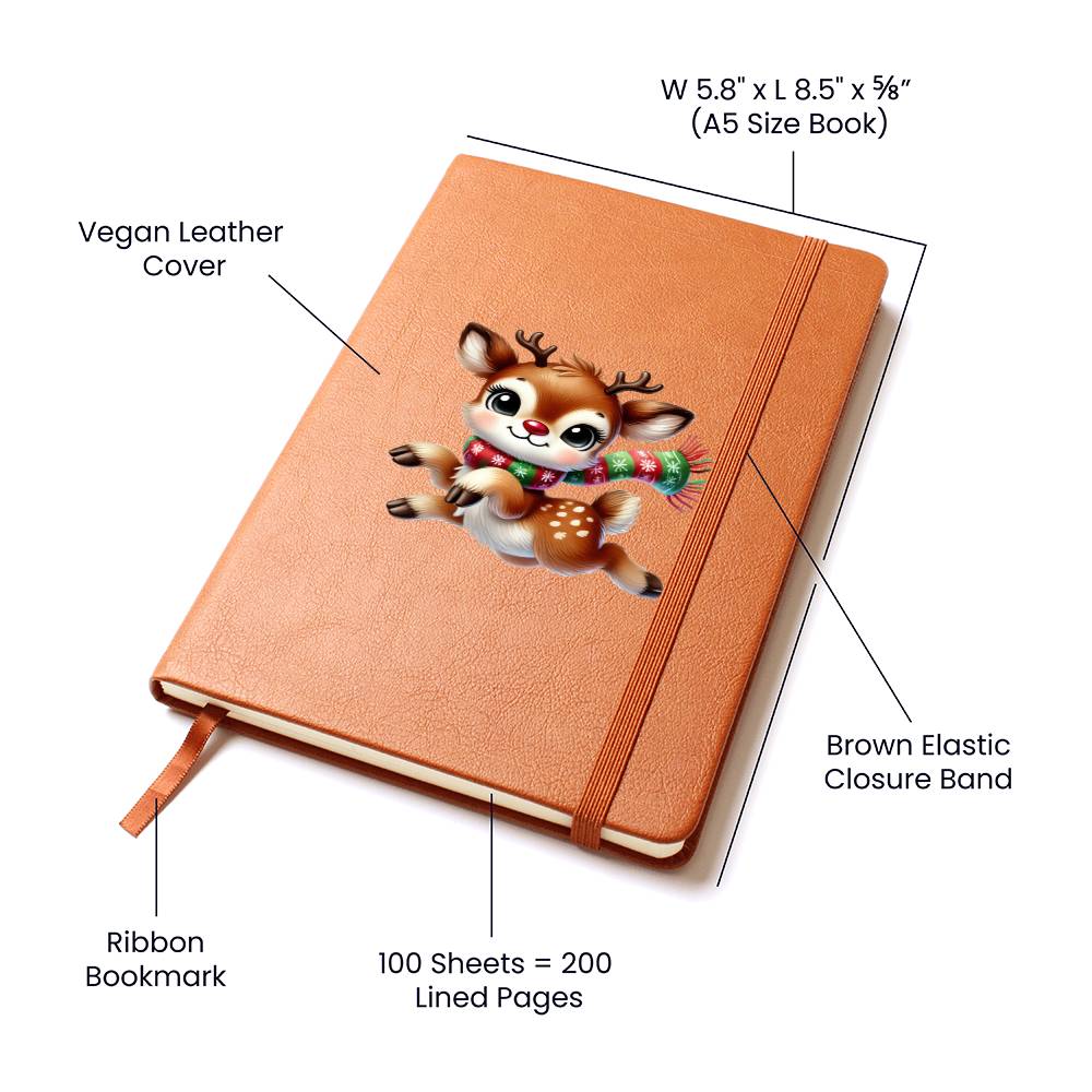 Cute Christmas Reindeer 006 - Vegan Leather Journal
