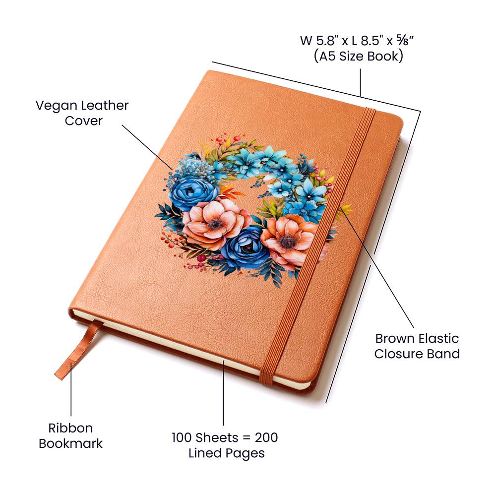 Floral Flower Wreath 130 - Vegan Leather Journal