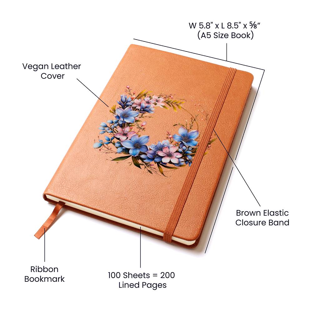 Floral Flower Wreath 125 - Vegan Leather Journal