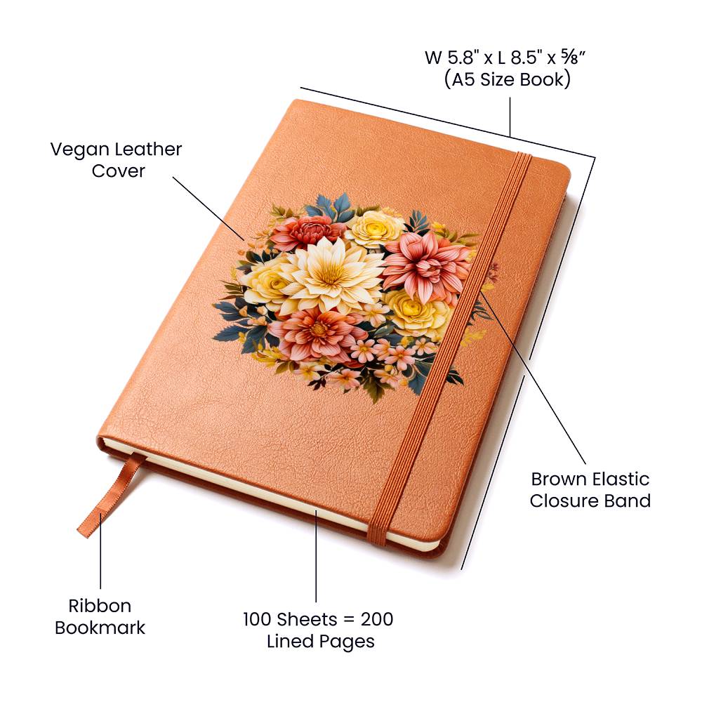 Floral Flower Wreath 038 - Vegan Leather Journal