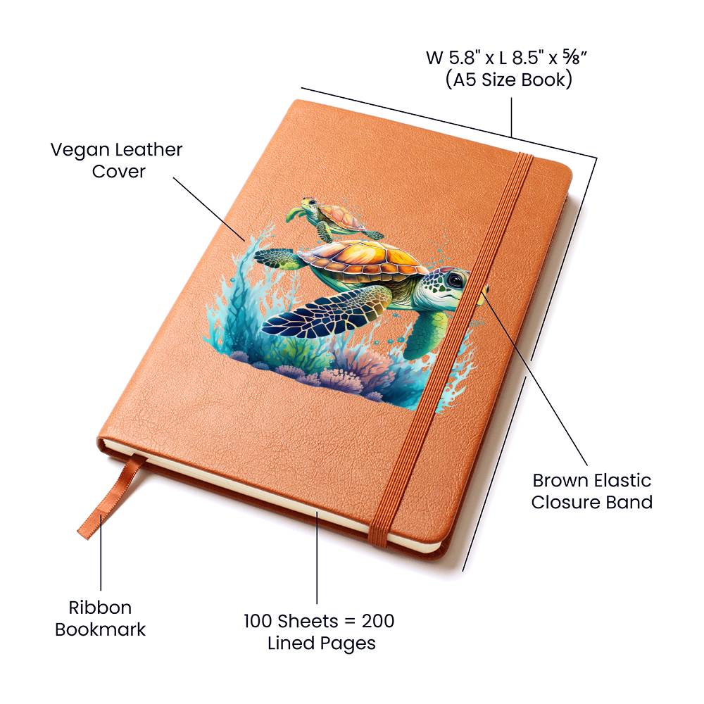 Cute Sea Turtle 009 - Vegan Leather Journal