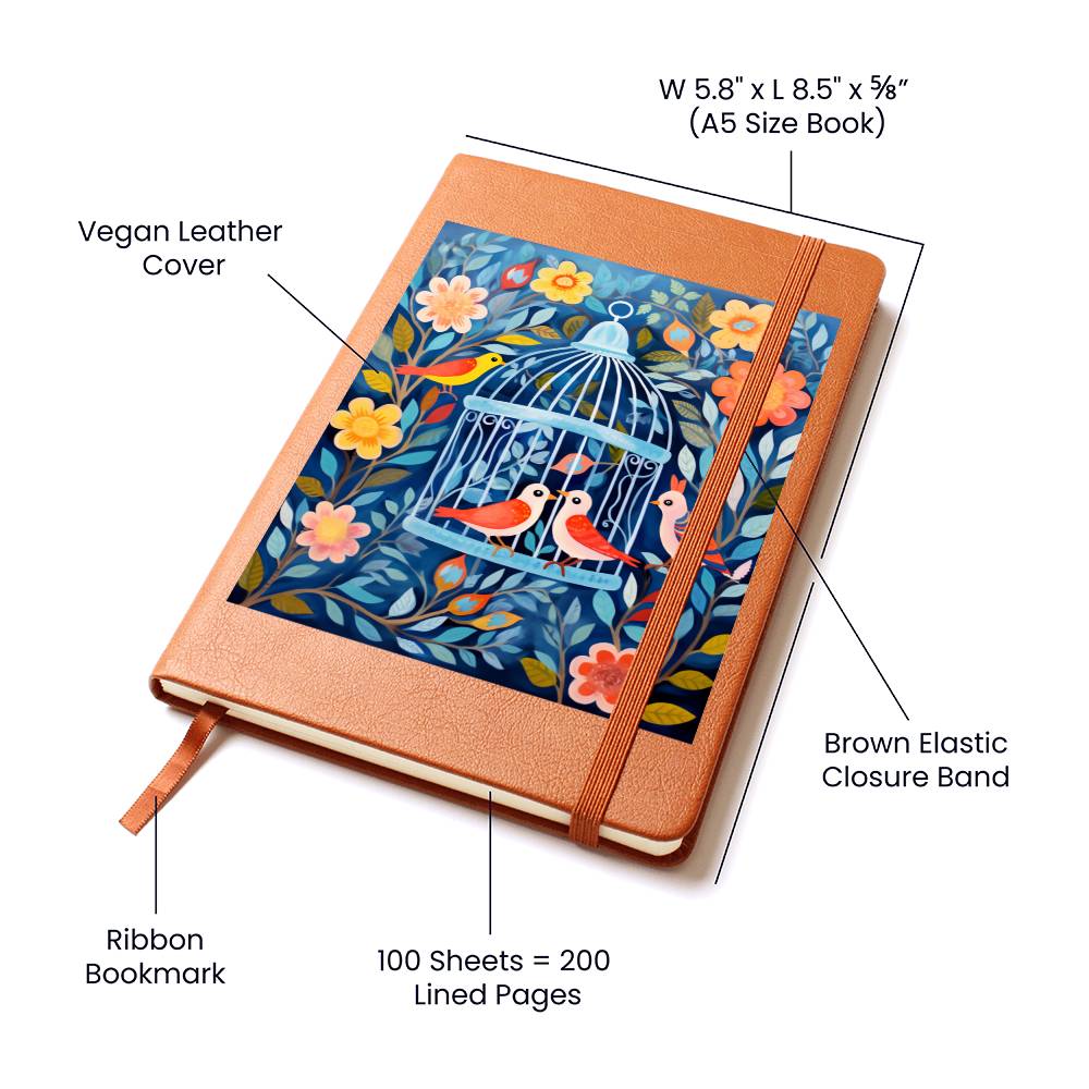 Birds And Floral Design 175 - Vegan Leather Journal