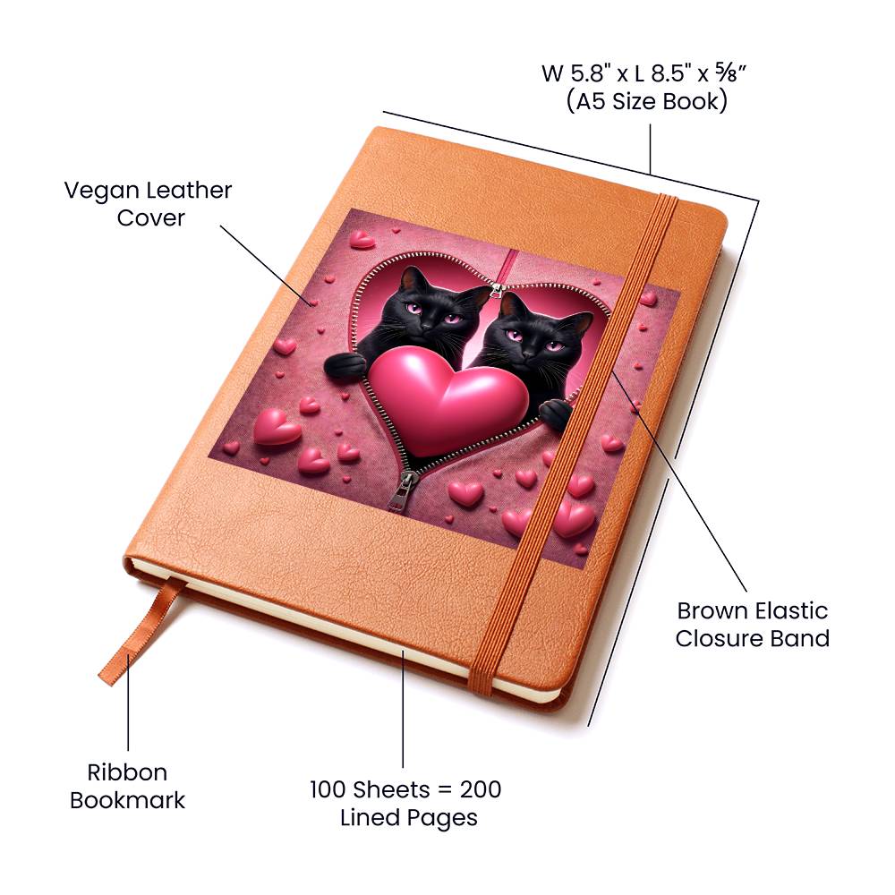 Valentine's Day Cat And Zipper 013 - Vegan Leather Journal