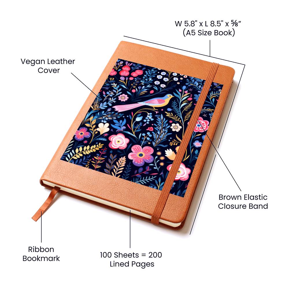 Birds And Floral Design 125 - Vegan Leather Journal
