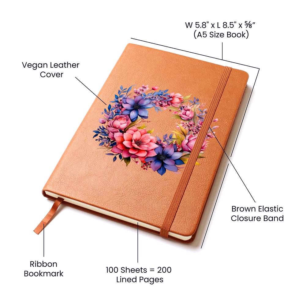 Floral Flower Wreath 082 - Vegan Leather Journal