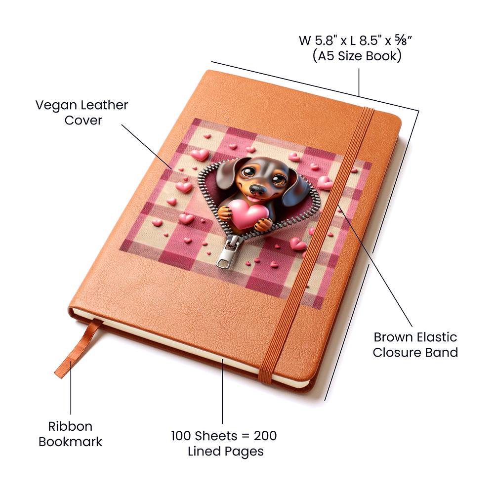Valentine's Day Dog And Zipper 009 - Vegan Leather Journal