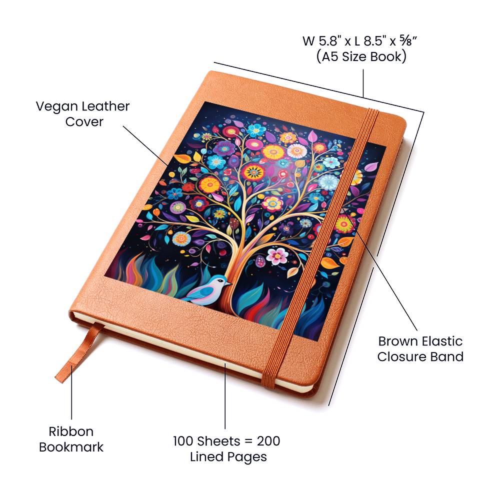 Birds And Floral Design 102 - Vegan Leather Journal