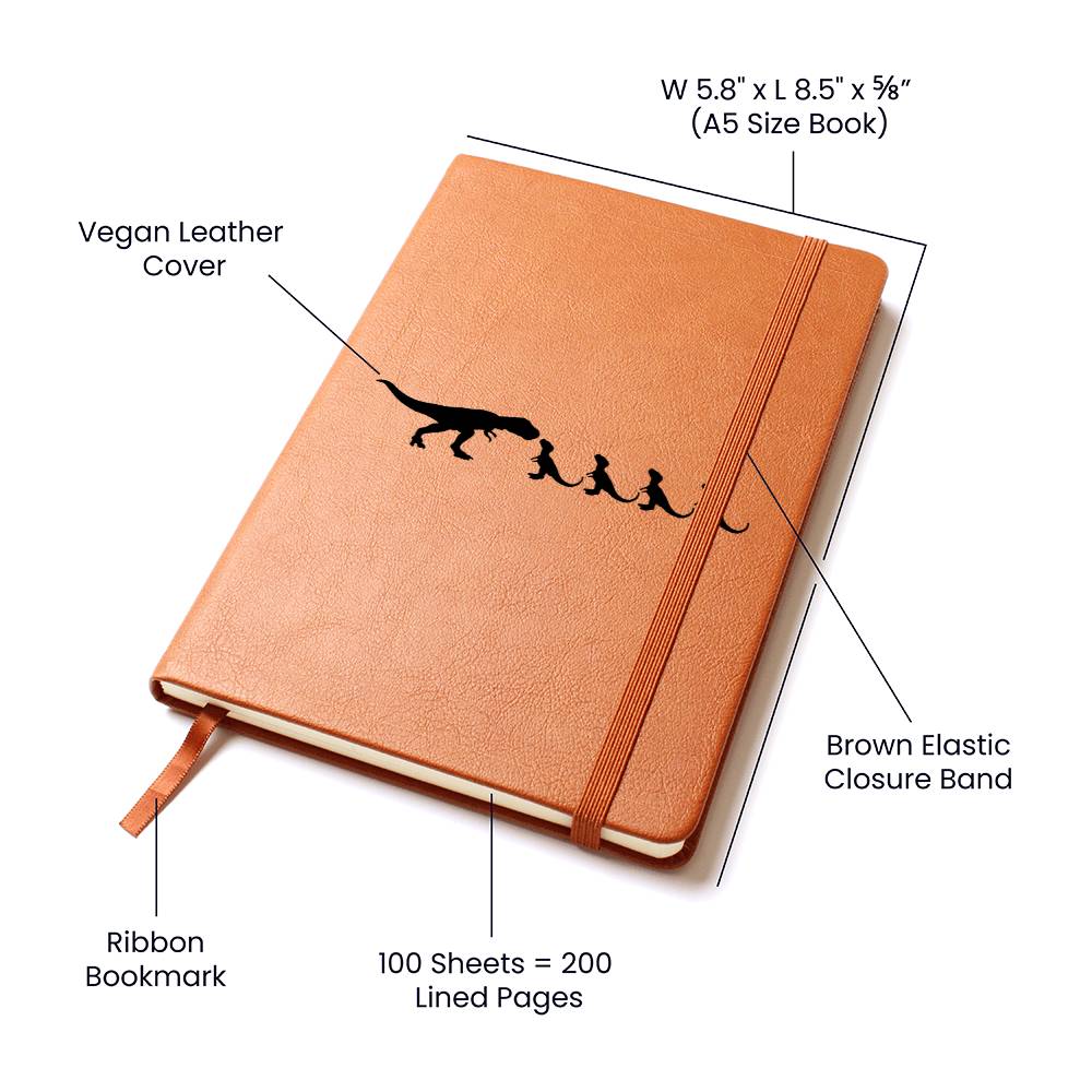 Mama Dinosaur With 4 Hatchlings - Vegan Leather Journal