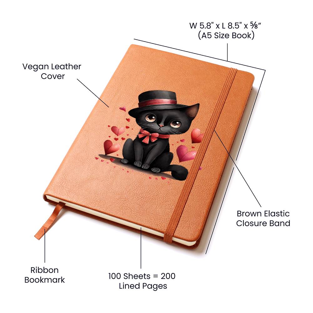 Valentine's Day Black Cat 026 - Vegan Leather Journal