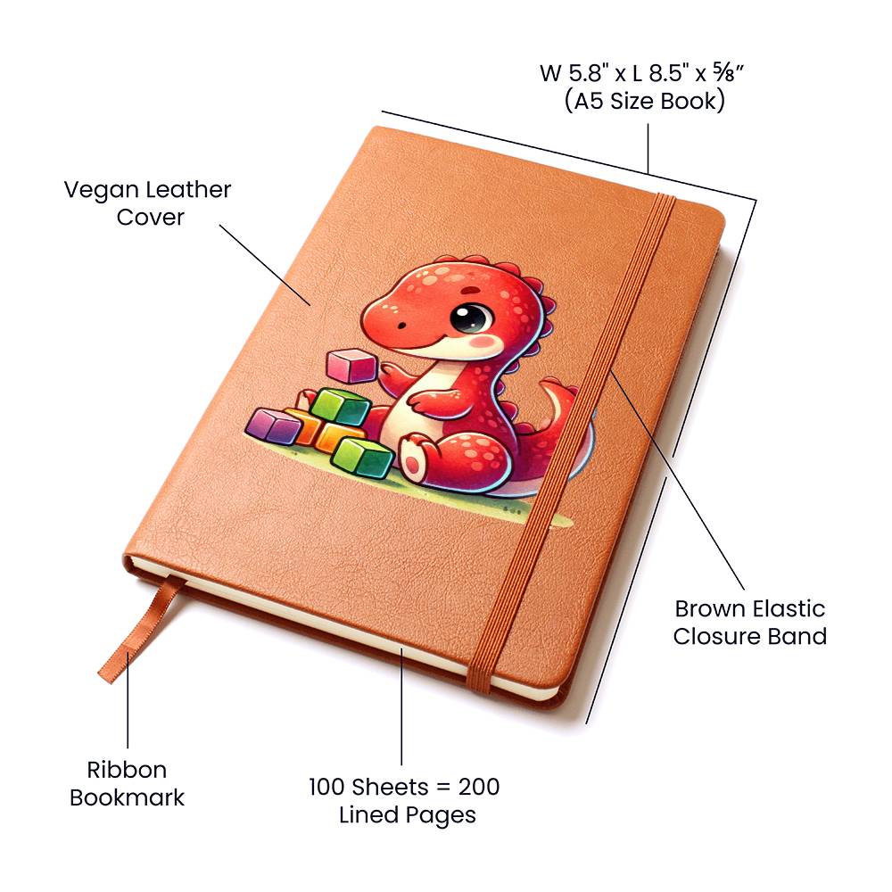 Colorful Baby Dinosaur 019 - Vegan Leather Journal
