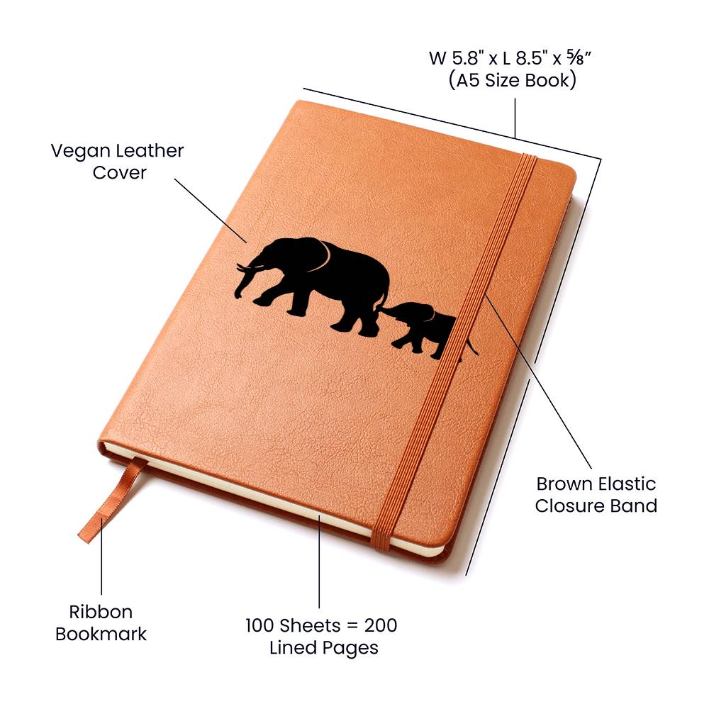 Mama Elephant With 1 Calf - Vegan Leather Journal