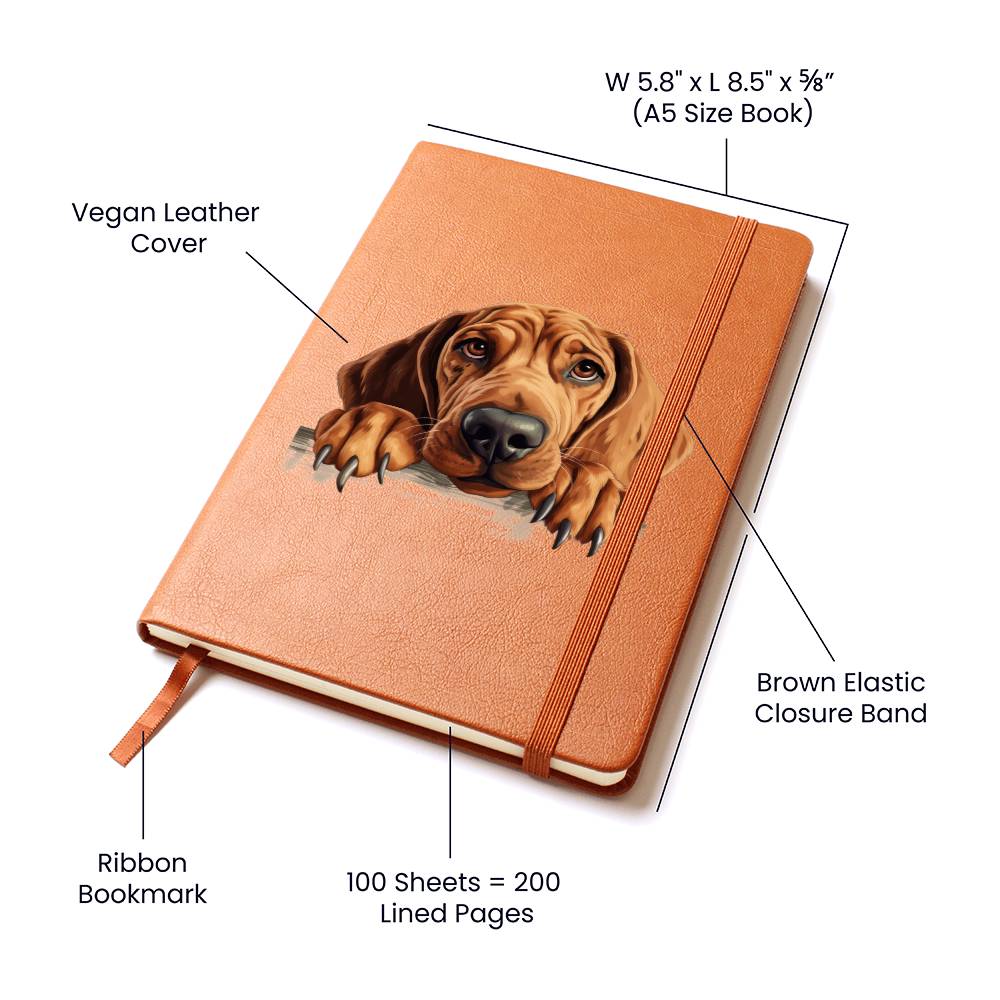 Redbone Coonhound Peeking - Vegan Leather Journal