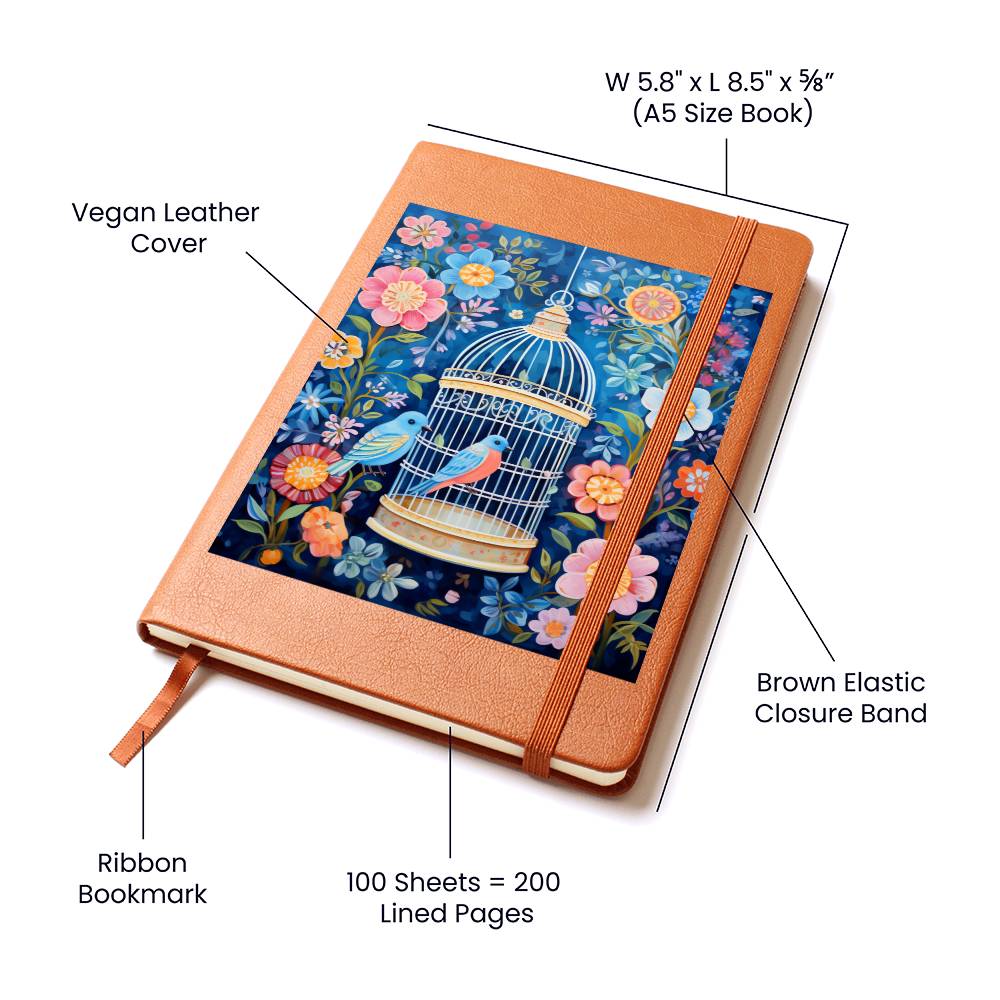 Birds And Floral Design 176 - Vegan Leather Journal