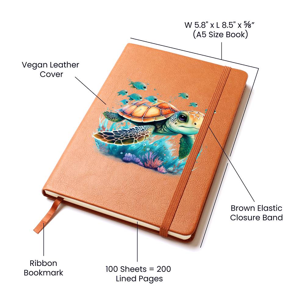 Cute Sea Turtle 001 - Vegan Leather Journal