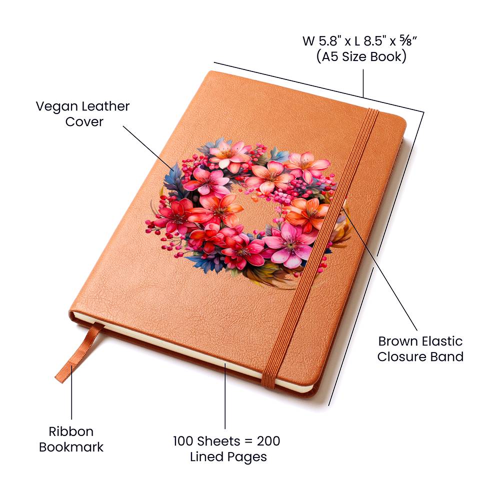 Floral Flower Wreath 030 - Vegan Leather Journal