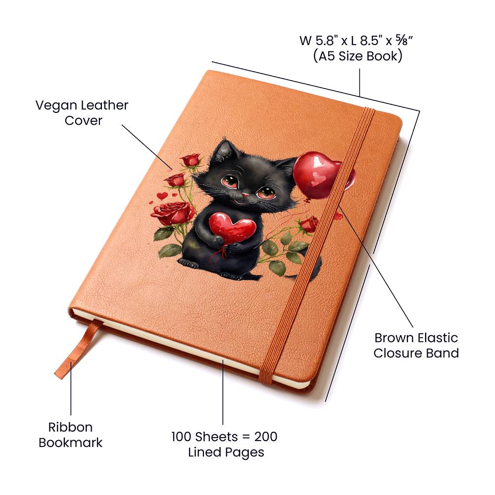 Valentine's Day Black Cat 051 - Vegan Leather Journal
