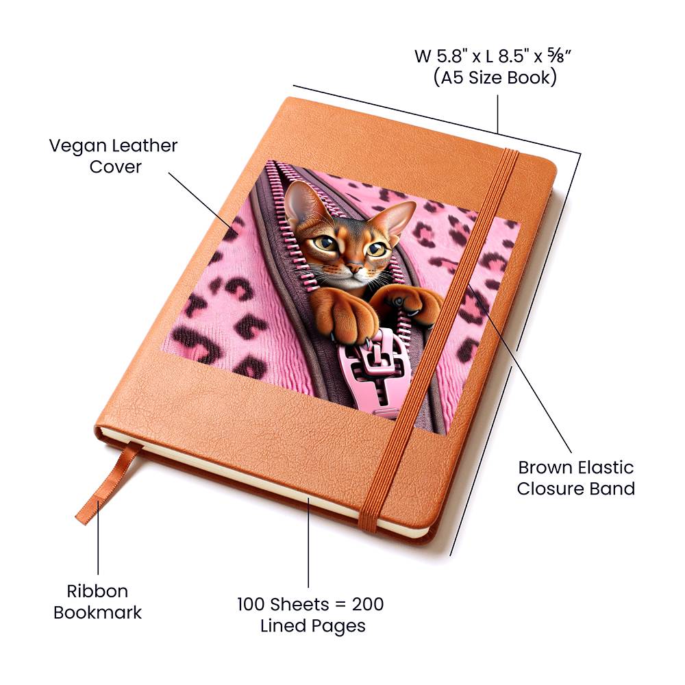 Valentine's Day Cat And Zipper 021 - Vegan Leather Journal
