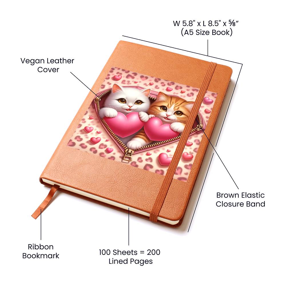Valentine's Day Cat And Zipper 016 - Vegan Leather Journal