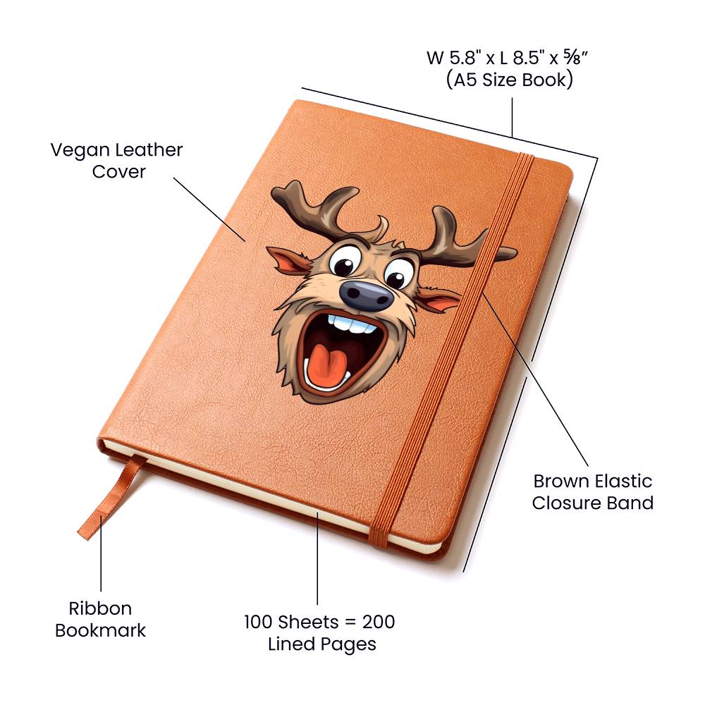 Funny Reindeer Face 06 - Vegan Leather Journal