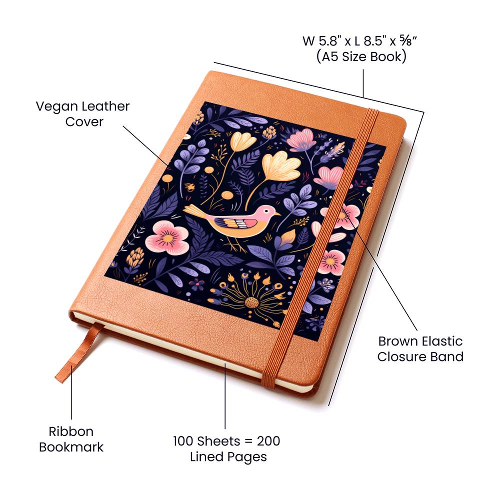 Birds And Floral Design 091 - Vegan Leather Journal