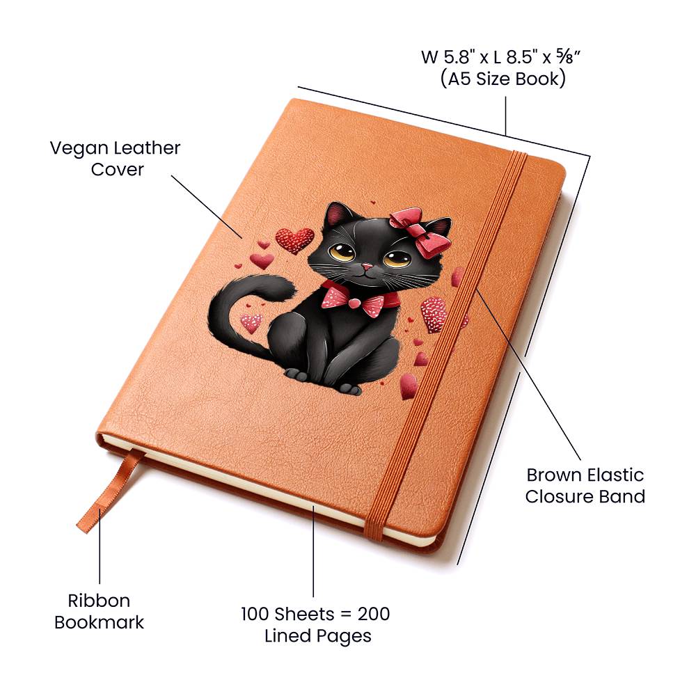 Valentine's Day Black Cat 015 - Vegan Leather Journal