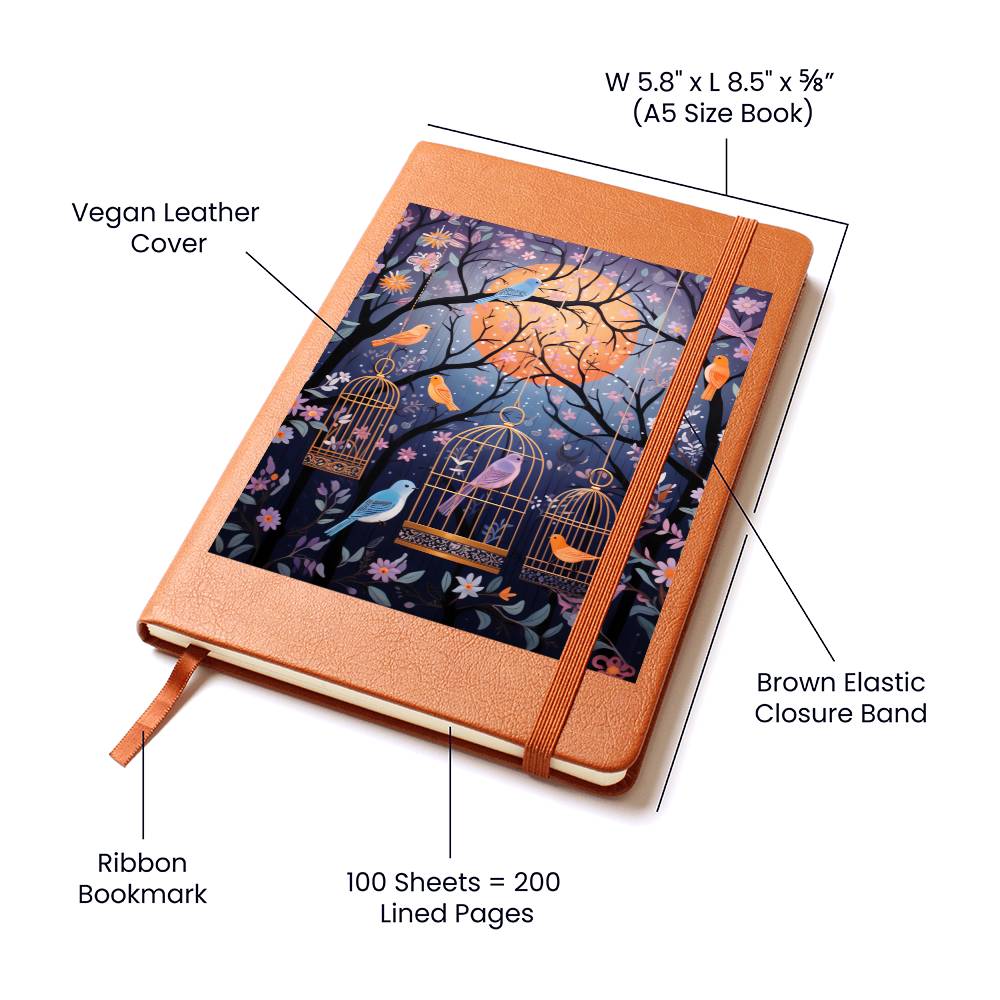 Birds And Floral Design 180 - Vegan Leather Journal
