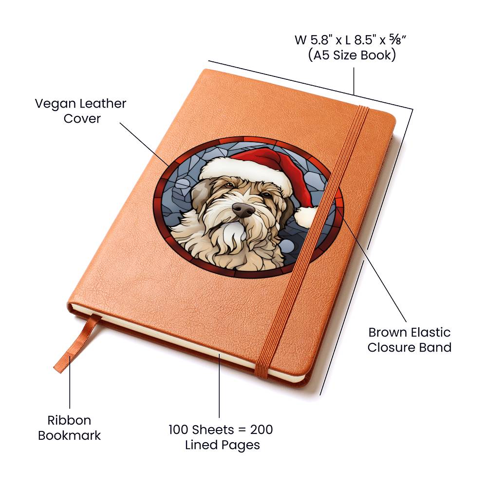 Dog Stained Glass Christmas Design 014 - Vegan Leather Journal