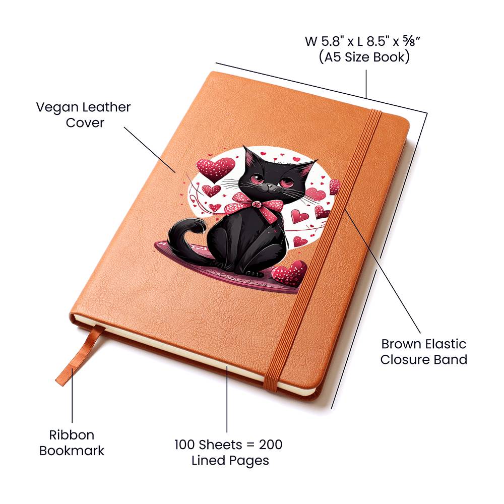 Valentine's Day Black Cat 028 - Vegan Leather Journal