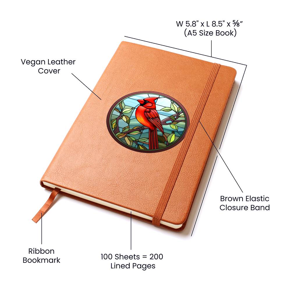 Christmas Red Cardinal Stained Glass Design 019 - Vegan Leather Journal