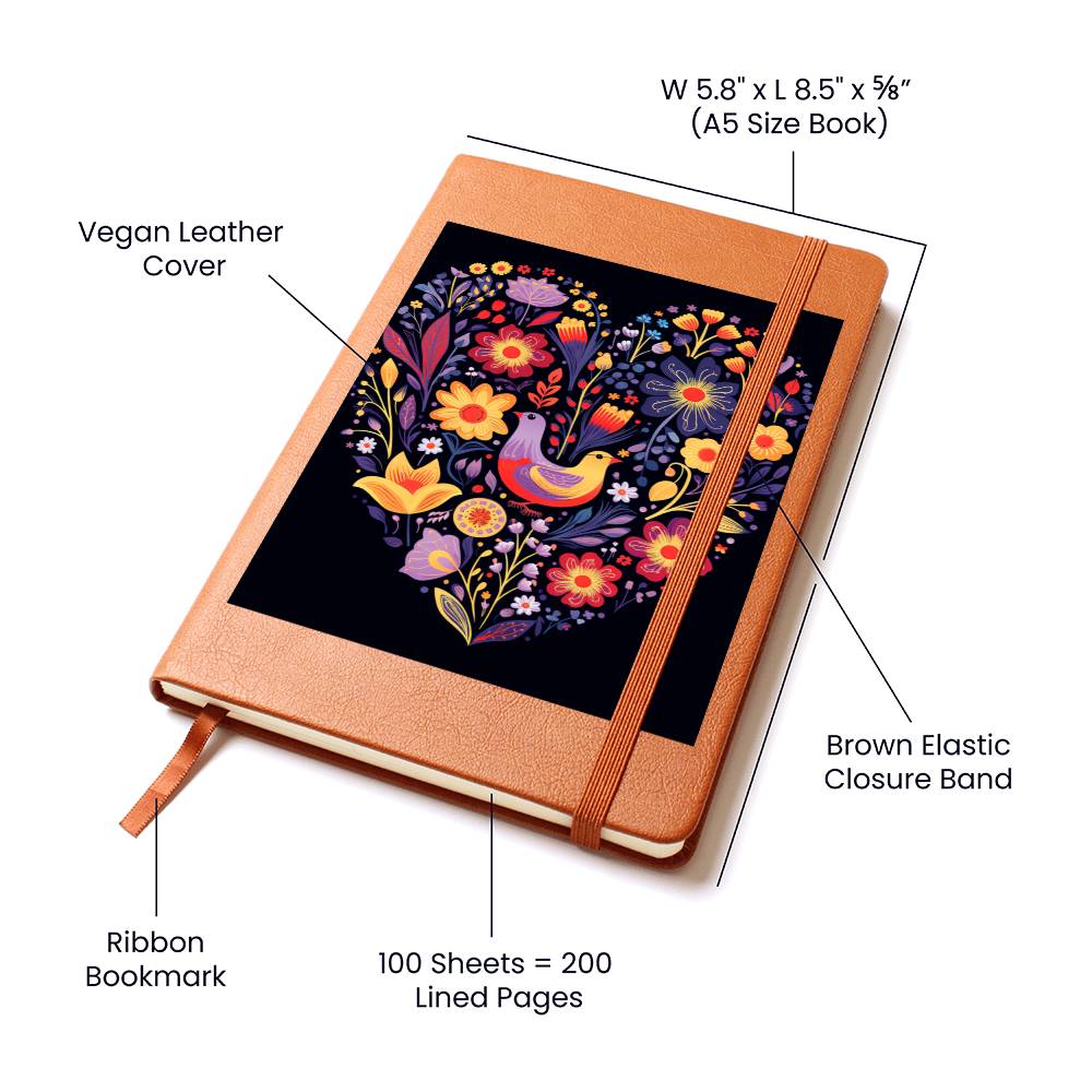 Birds And Floral Design 112 - Vegan Leather Journal