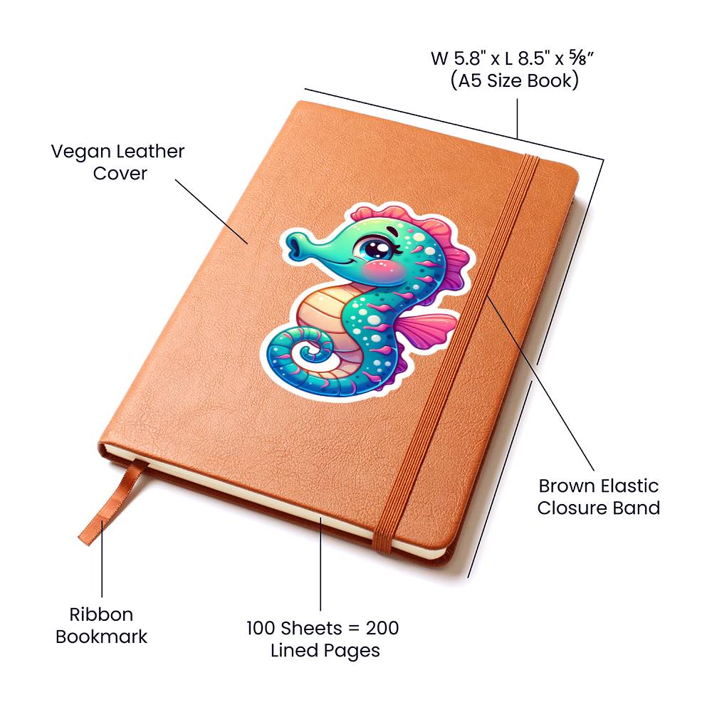 Cute Seahorse sticker 159 - Vegan Leather Journal