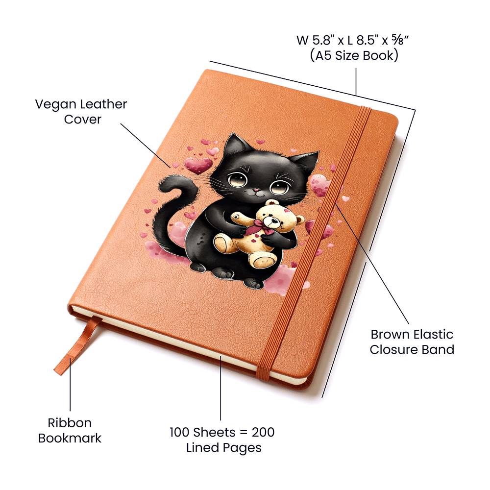Valentine's Day Black Cat 038 - Vegan Leather Journal