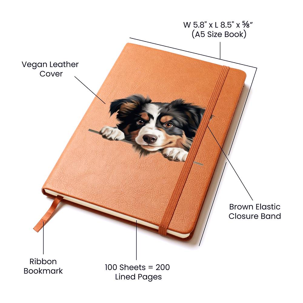 Miniature American Shepherd Peeking - Vegan Leather Journal