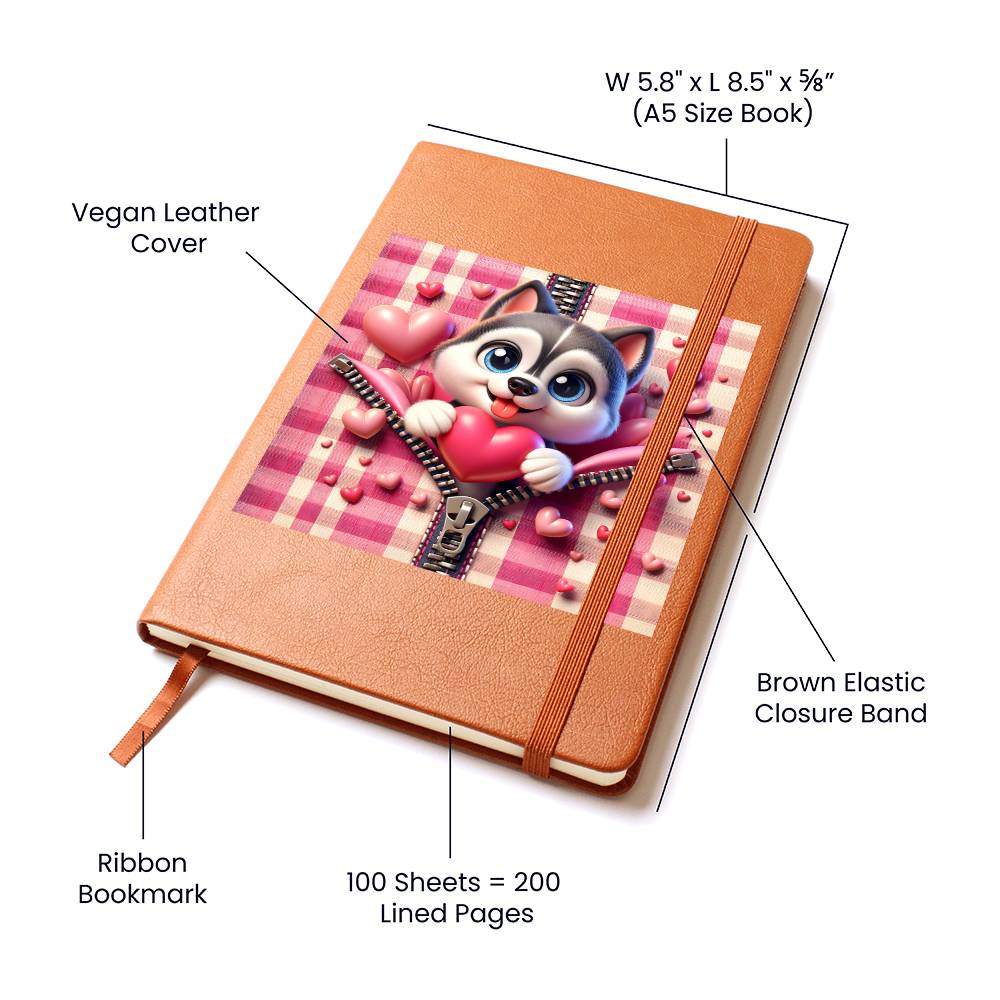 Valentine's Day Dog And Zipper 021 - Vegan Leather Journal