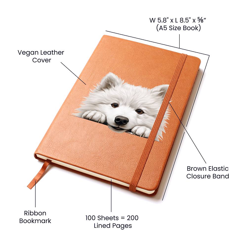 Samoyed Peeking - Vegan Leather Journal