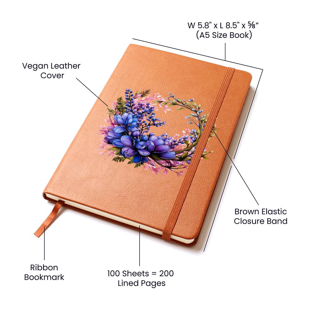 Floral Flower Wreath 105 - Vegan Leather Journal